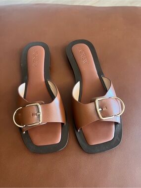 J. Crew Chestnut Leather Buckle Slide Sandals